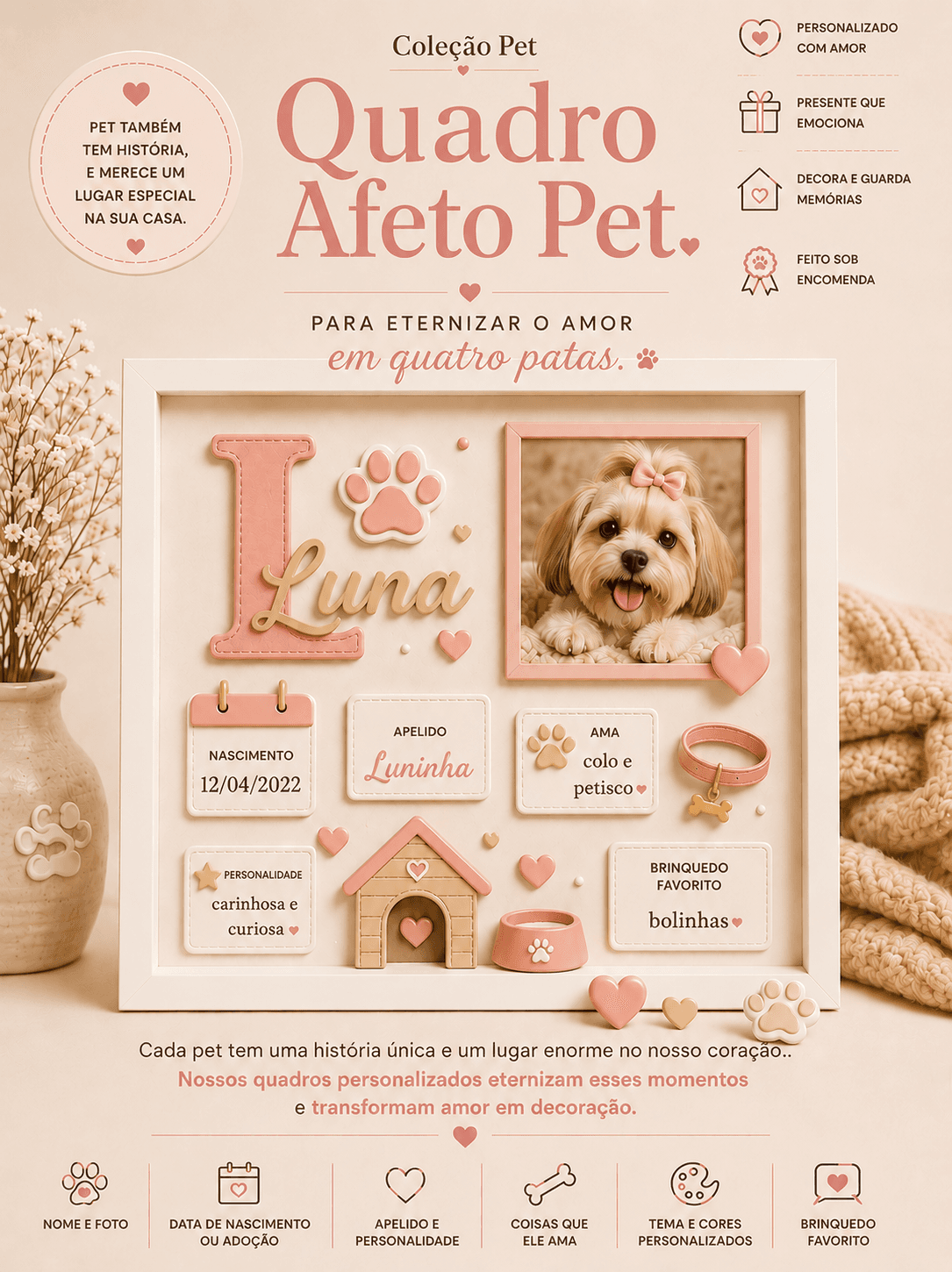 Quadro Afeto Pet Personalizado